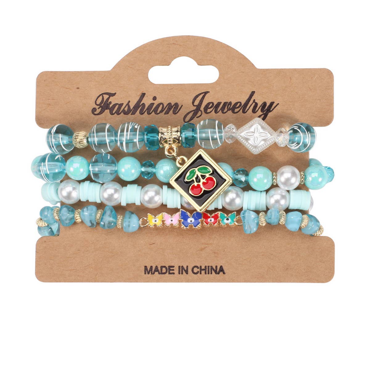 CHERRY BUTTERFLY CHARM LAYERED BRACELET_CWAJE2227