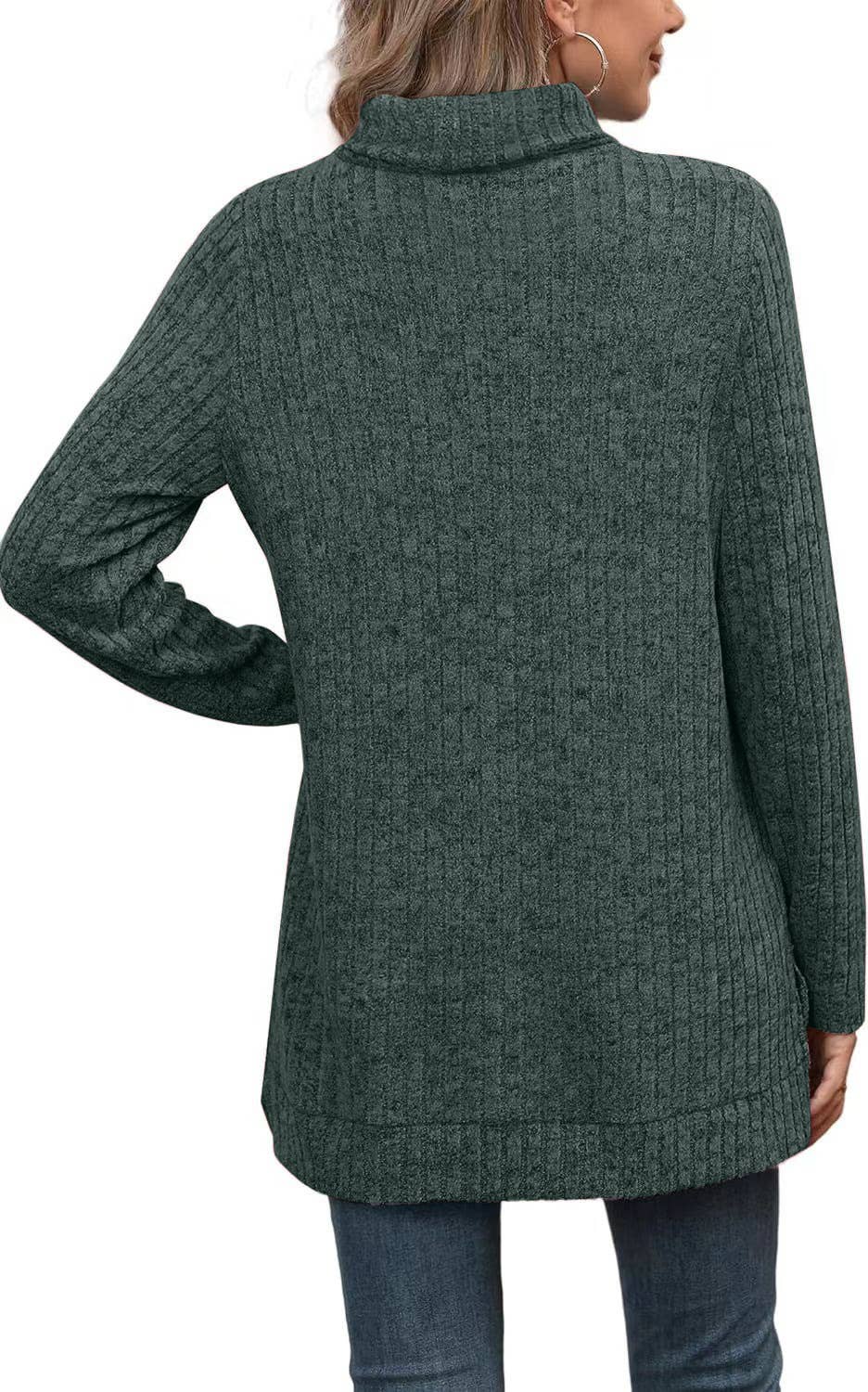 Solid Color High Neck Slit Slit Loose T-Shirt