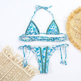 BLUE PATCHWORK LACE STRAP PRINTED SWIMSUIT_CWMW0250