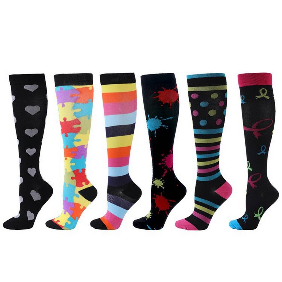 PATTERNED SPORTS LONG COMPRESSION SOCKS SET_CWMS1879