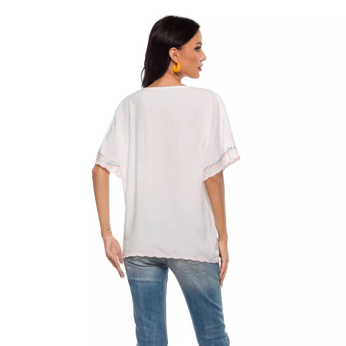 Womens Boho Spring Summer Embroidered Blouse