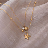 SUMMER DOUBLE STARFISH SHELL NECKLACE_CWMM5549