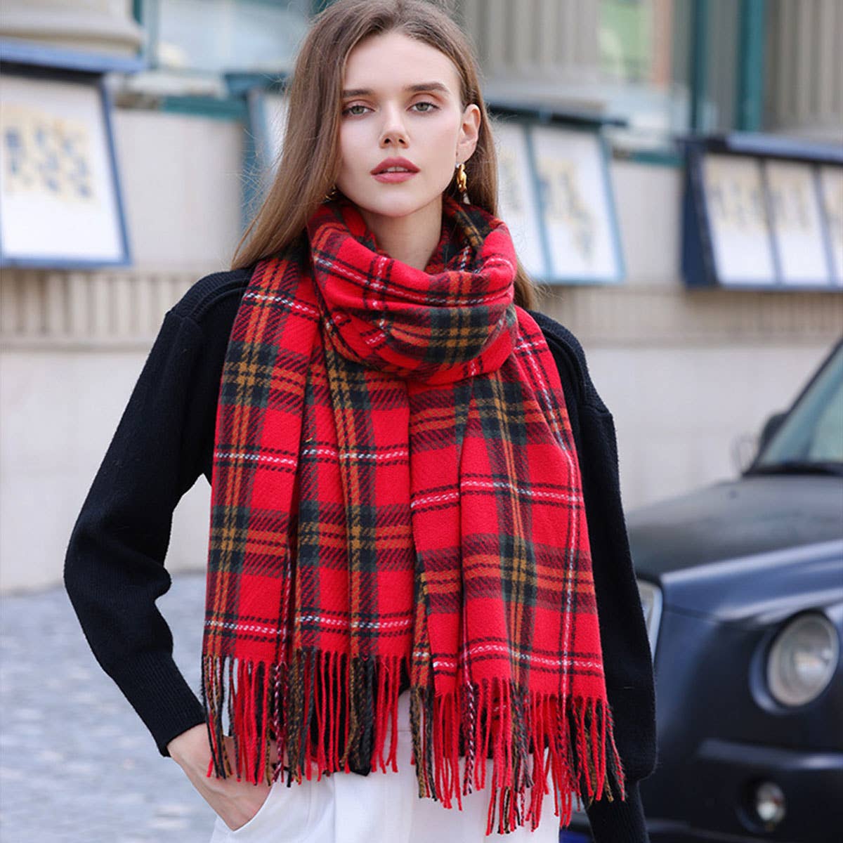 PLAID WINTER SCARF FOR WOMEN SOFT TASSEL SHAWL_CWASC0224