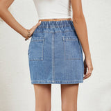 Tight Waist Denim Skirt With Pockets
