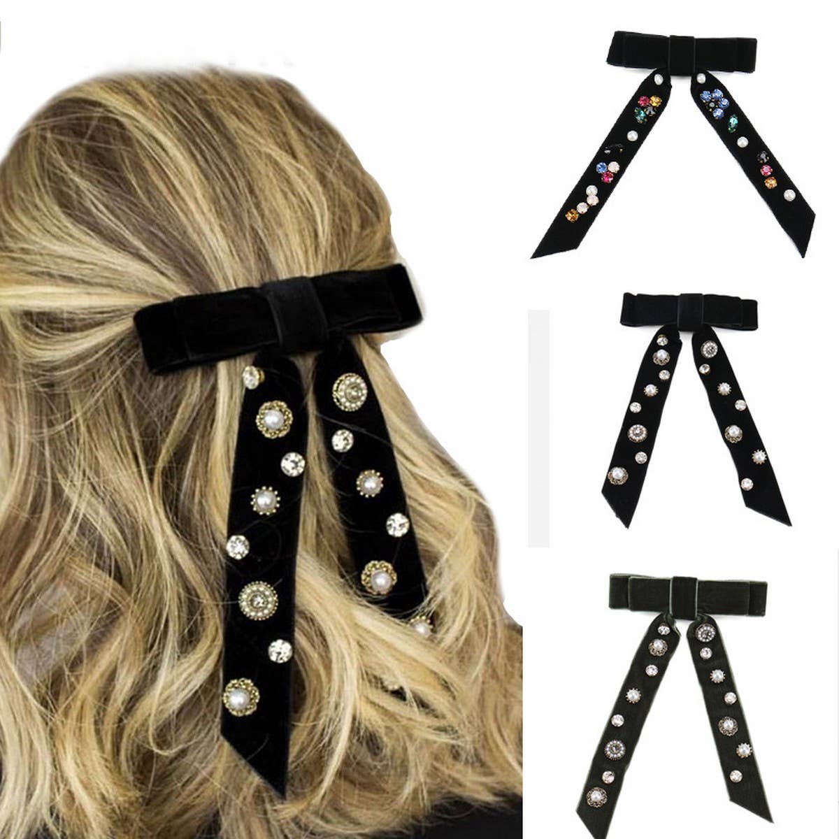 HANDMADE LONG RIBBON VELVET BOW HAIRPIN HEADDRESS_CWAHA4417