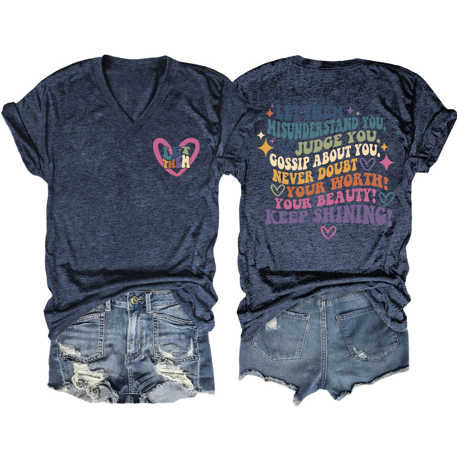 V-Neck And Fun Letters Elegant Womens T-Shirt