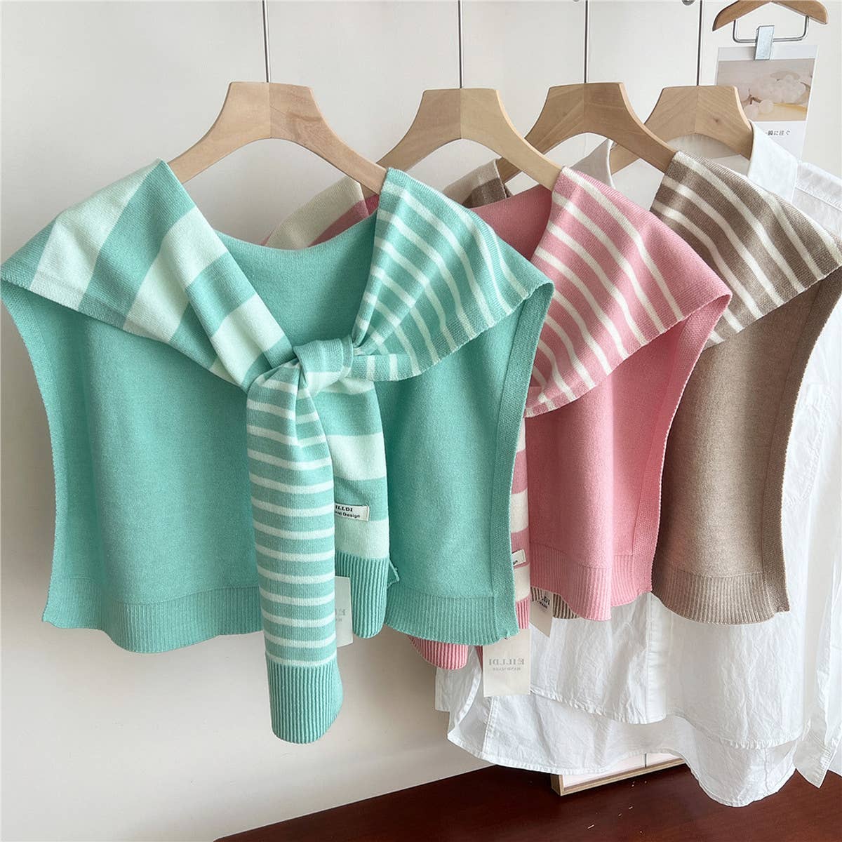 STRIPED KNIT SHAWL NECK SHOULDER WRAP_CWASC0843