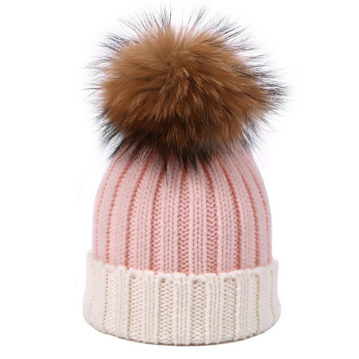 Women¡¯S Knit Two-Tone Pom Beanie Winter Hat_Cwah04990