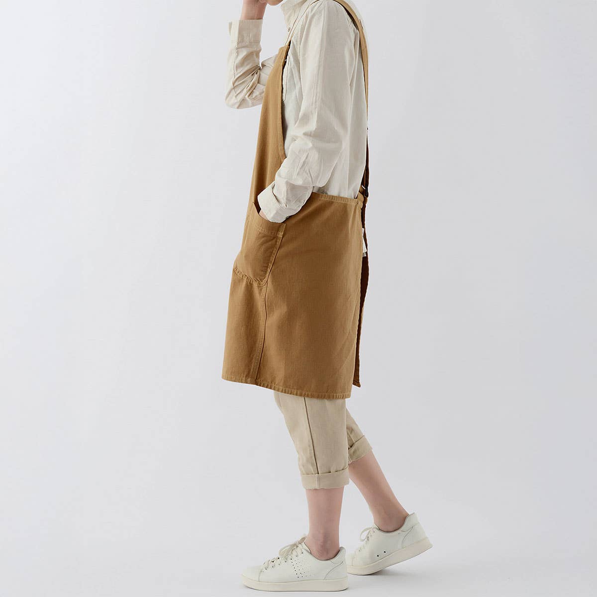 Waterproof Solid Color Linen Aprons With Pockets_Cwmm3303