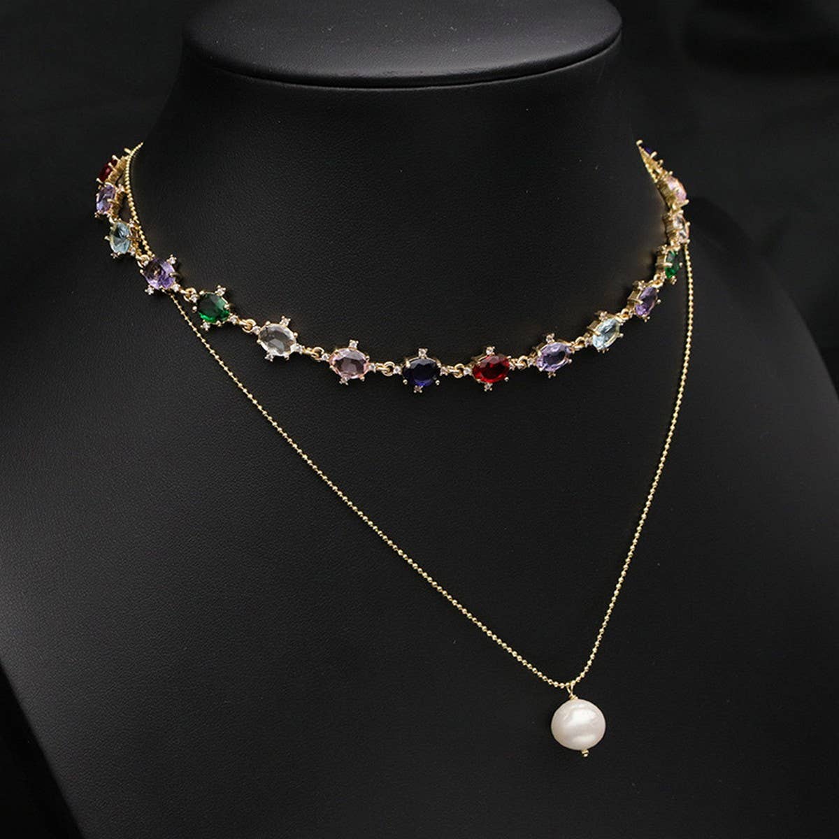 HIGH GRADE MULTI LAYER ZIRCON PEARL NECKLACE_CWAJE3862