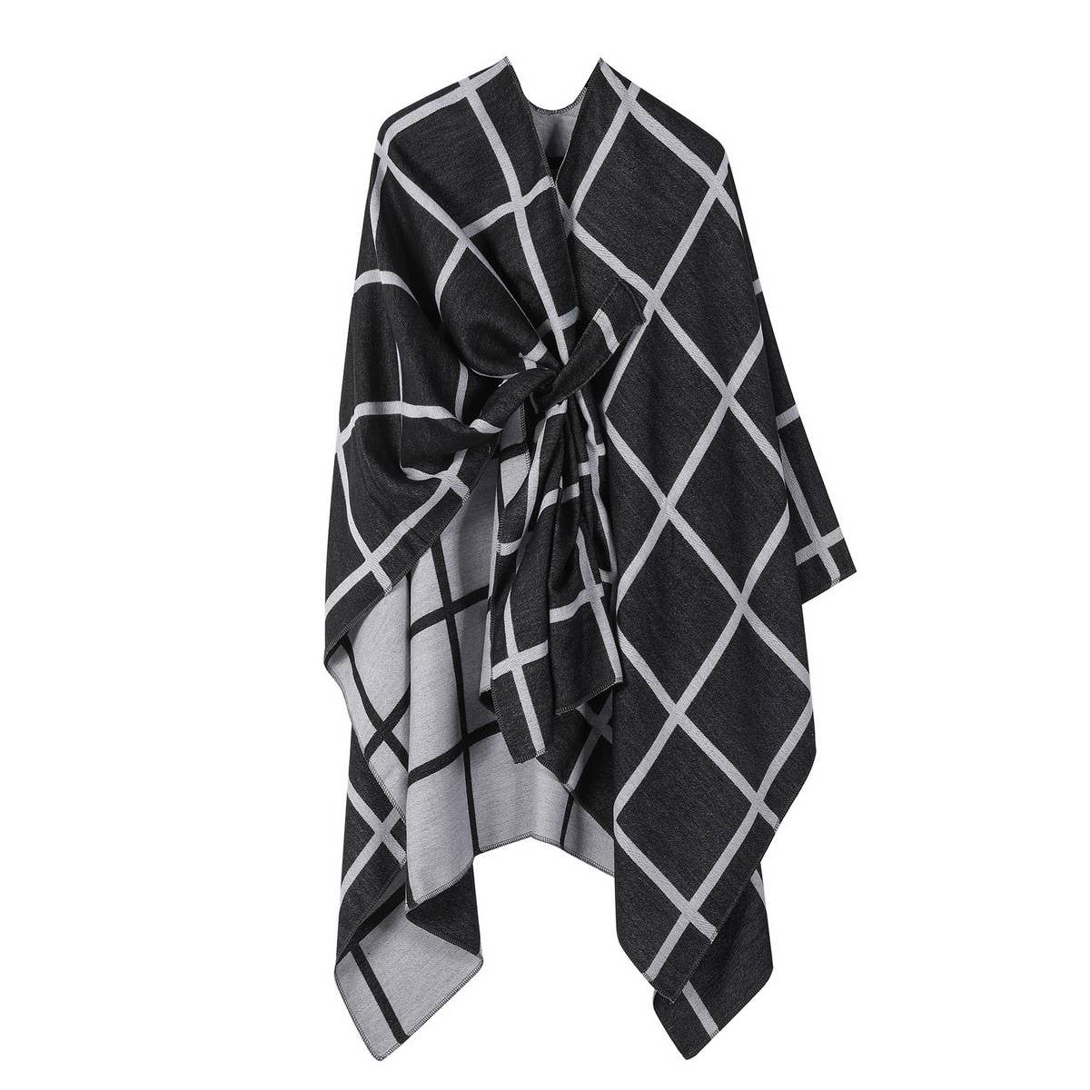 SIDE STRAP SHAWL PLAID SLIT CAPE WARM SCARF_CWASC2167
