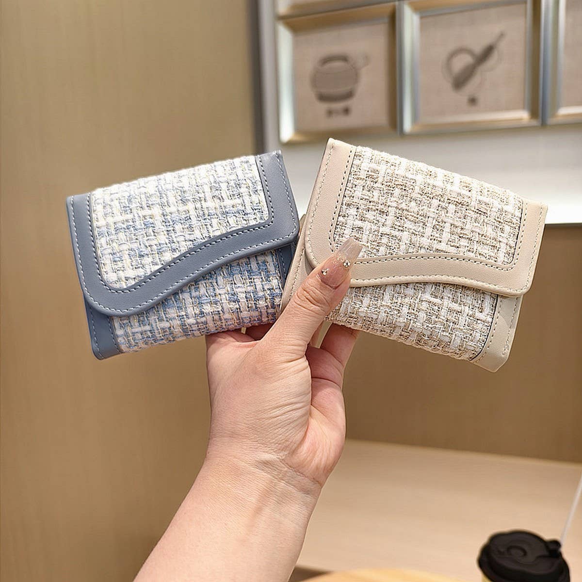 Simple Tweed Panel Trifold Wallet_Cwab06223