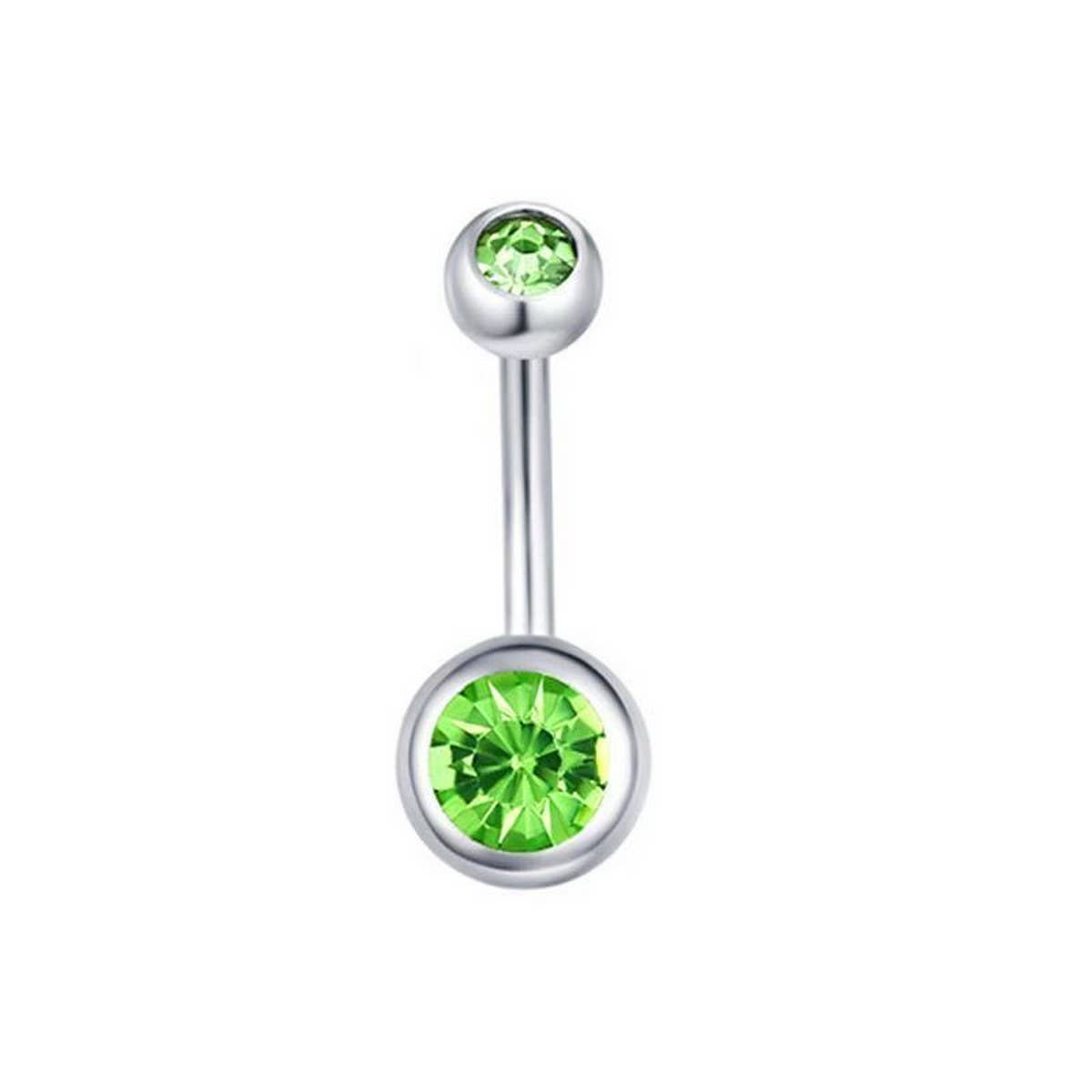 DOUBLE GEM BELLY BUTTON RING STAINLESS STEEL_CWMM9173