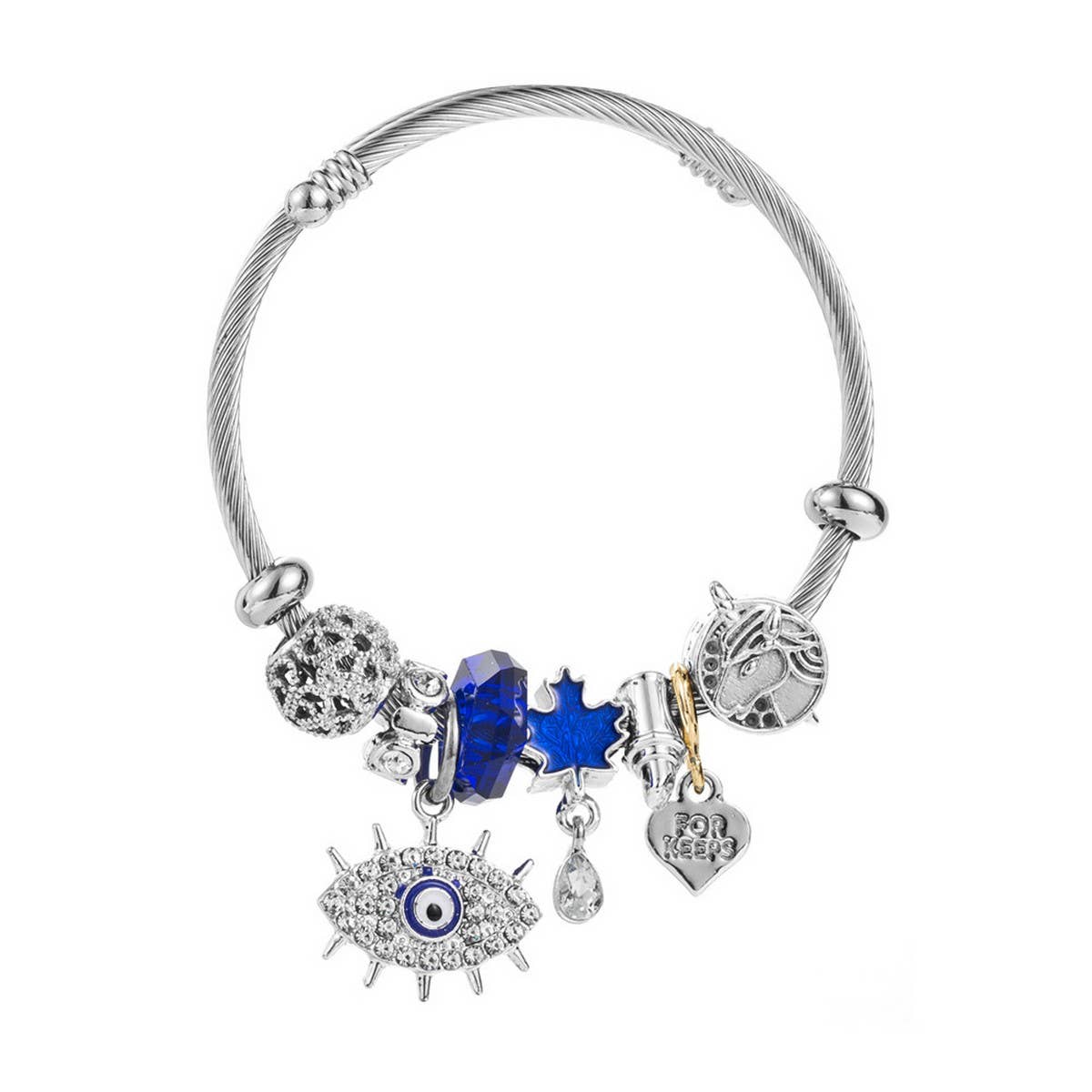 SILVER STAINLESS STEEL EVIL EYE BFF BRACELET_CWMM8502