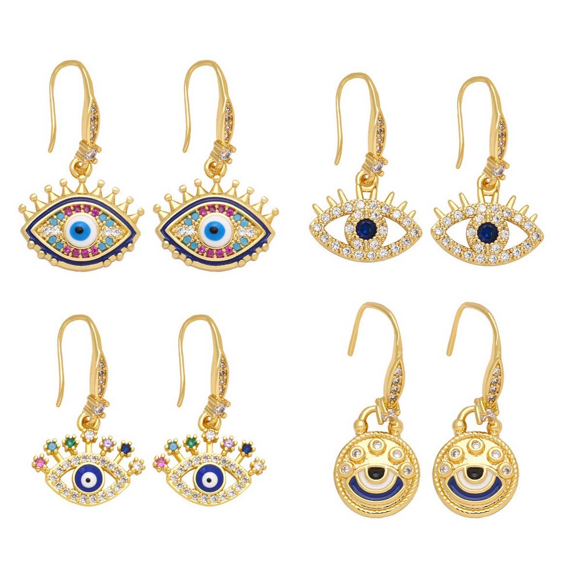 COLORED ZIRCON DEVILS EYE PENDANT EARRINGS_CWAJE1004