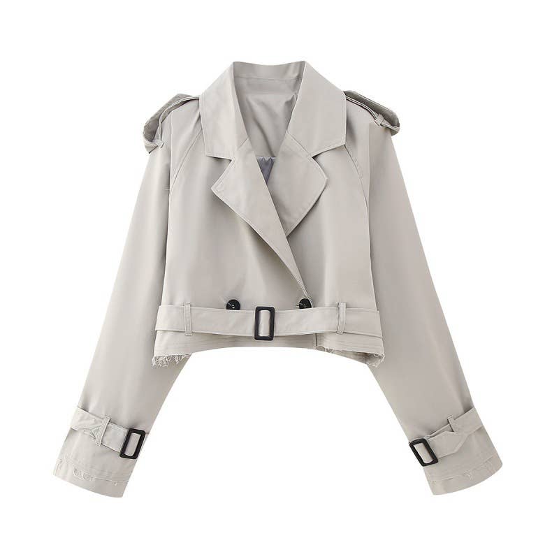 With Belt Long Sleeve Short Casual Trench Coat