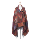 HORN BUTTON BOHEMIAN HOODED CAPE SHAWL_CWASC1201