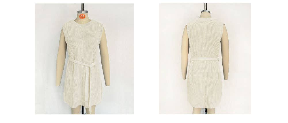 Solid-Color Round-Neck Fashionable Knitted Dress