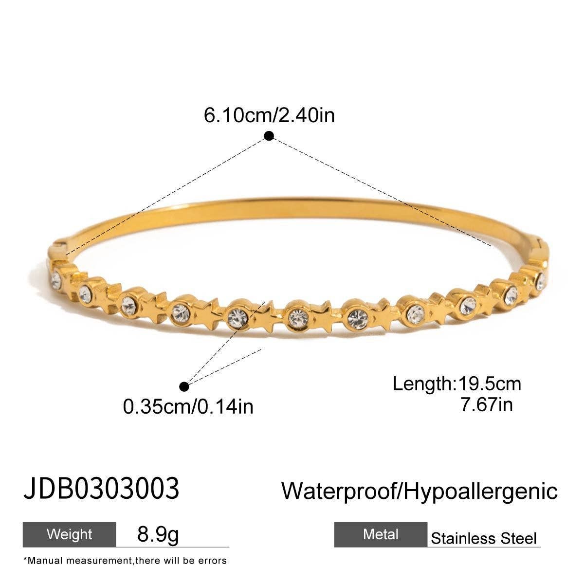18K GOLD TITANIUM STEEL HEART ZIRCON OPEN BANGLE_CWAJE4680