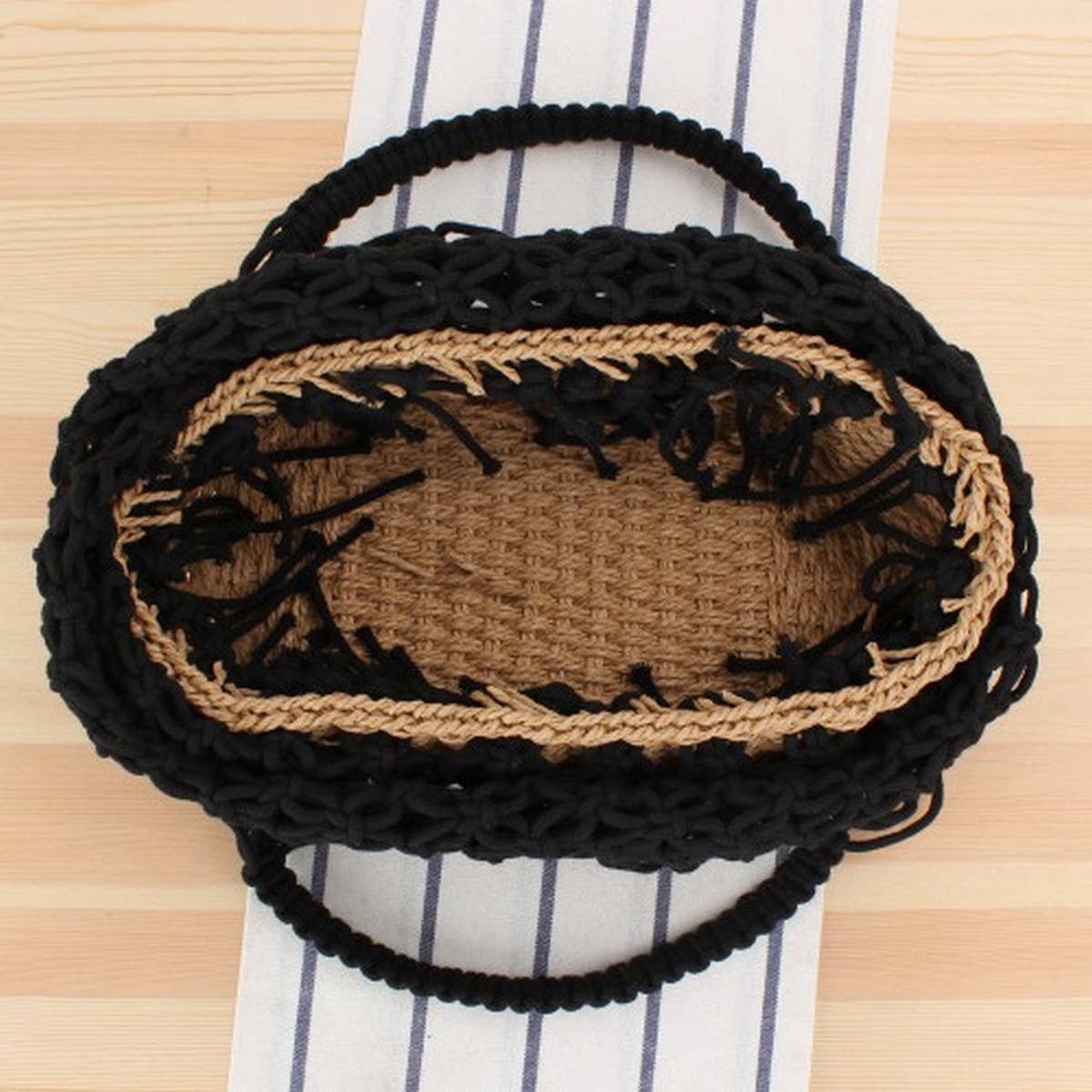 HANDMADE GRID HOLLOW SHOULDER WOVEN BAG_CWAB2026