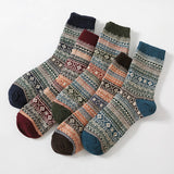 5 PAIRS OF ETHNIC STYLE SMALL DIAMOND WOOL SOCKS_CWMS0677