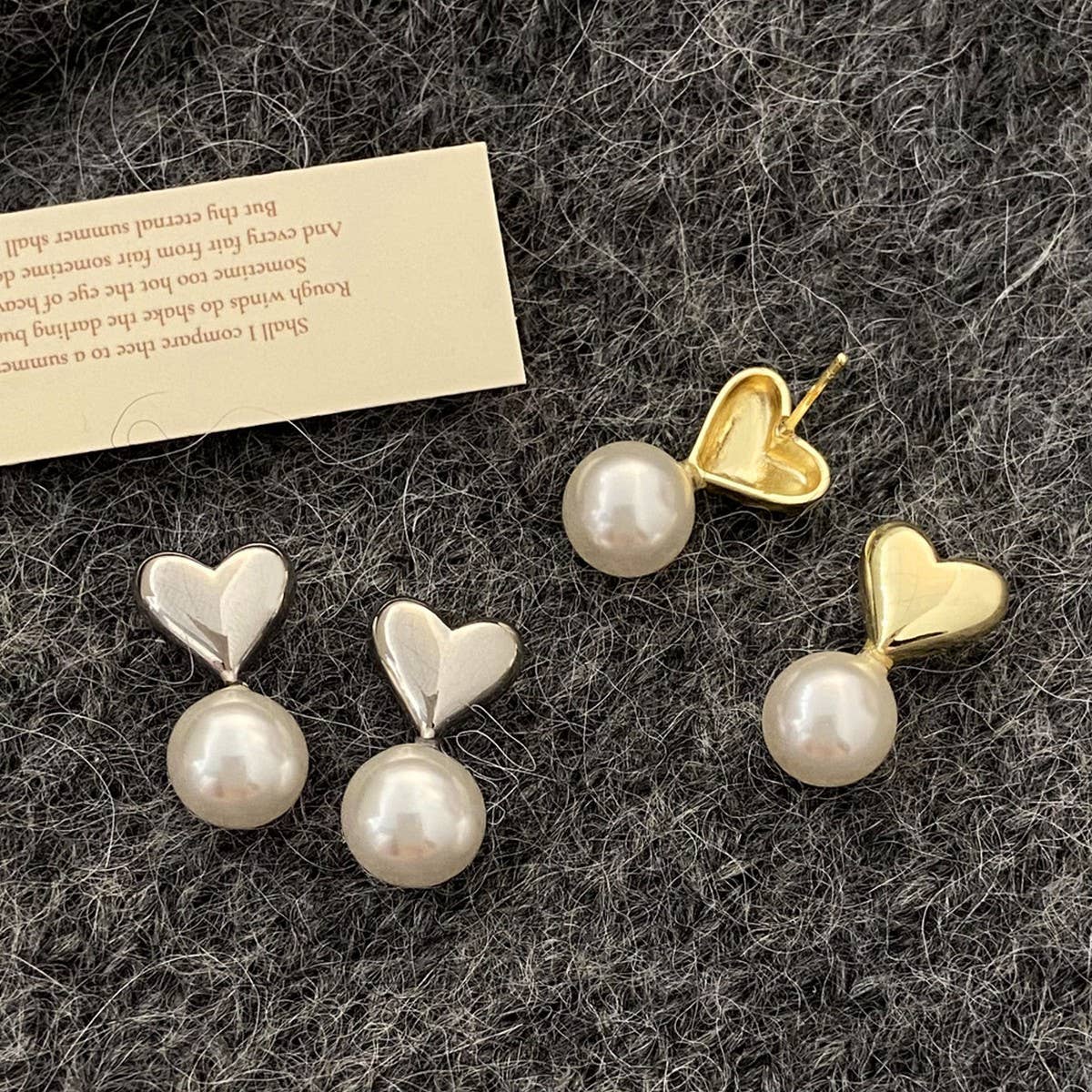 Valentines Day New Simple Pearl Heart Earrings