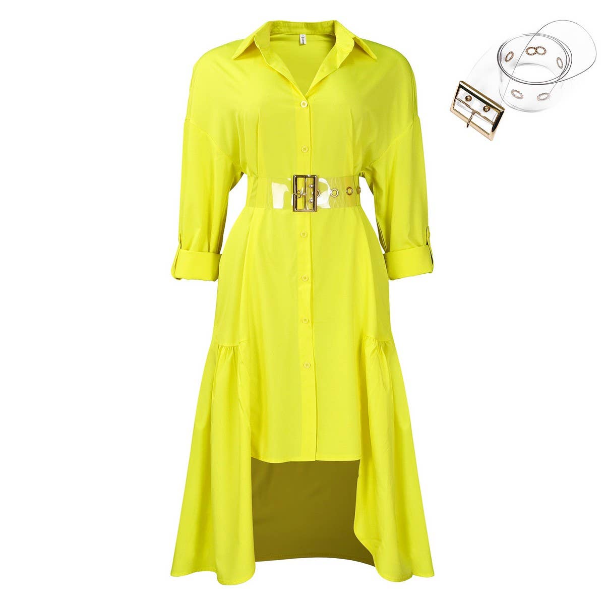 LAPEL SOLID COLOR FASHIONABLE LOOSE CASUAL DRESS_CWDSD6143