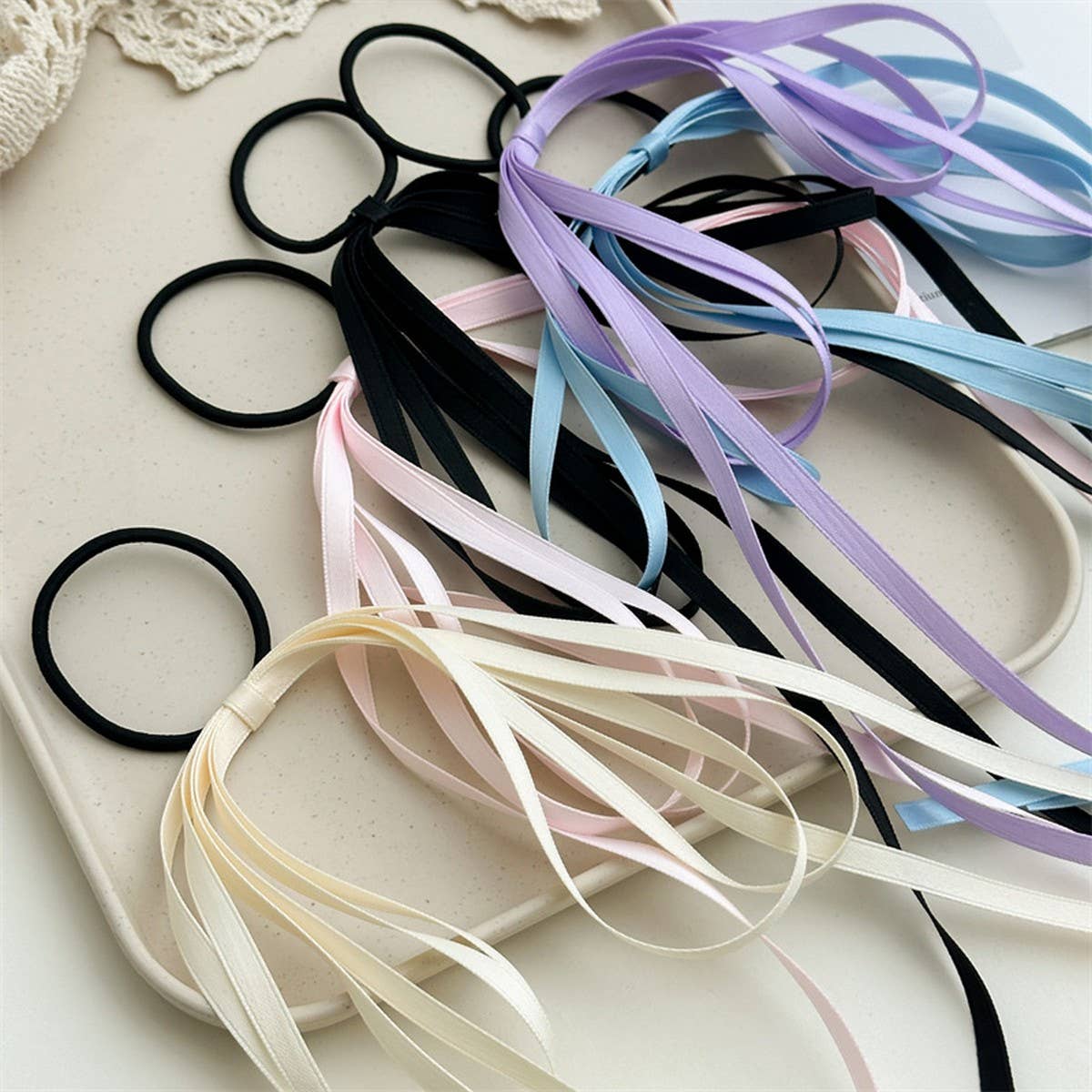 Women Bow Tassel Elastic Hair Rope_Cwaha1078