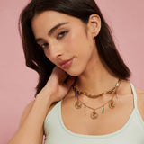 SUNFLOWER STONE PENDANT NECKLACE STAINLESS STEEL_CWMM8870