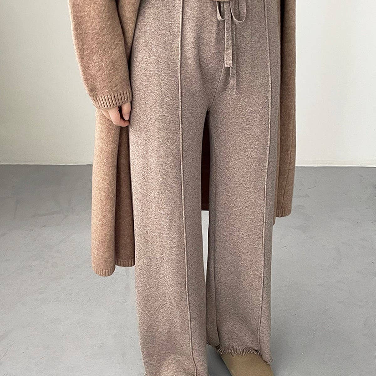 Straight Knit Pants With Rough Edge Design