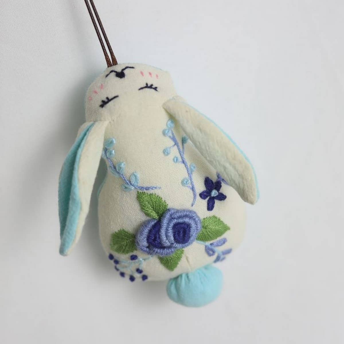 HAND EMBROIDERED BLUE ROSE BUNNY PLUSH CHARM_CWMM6006