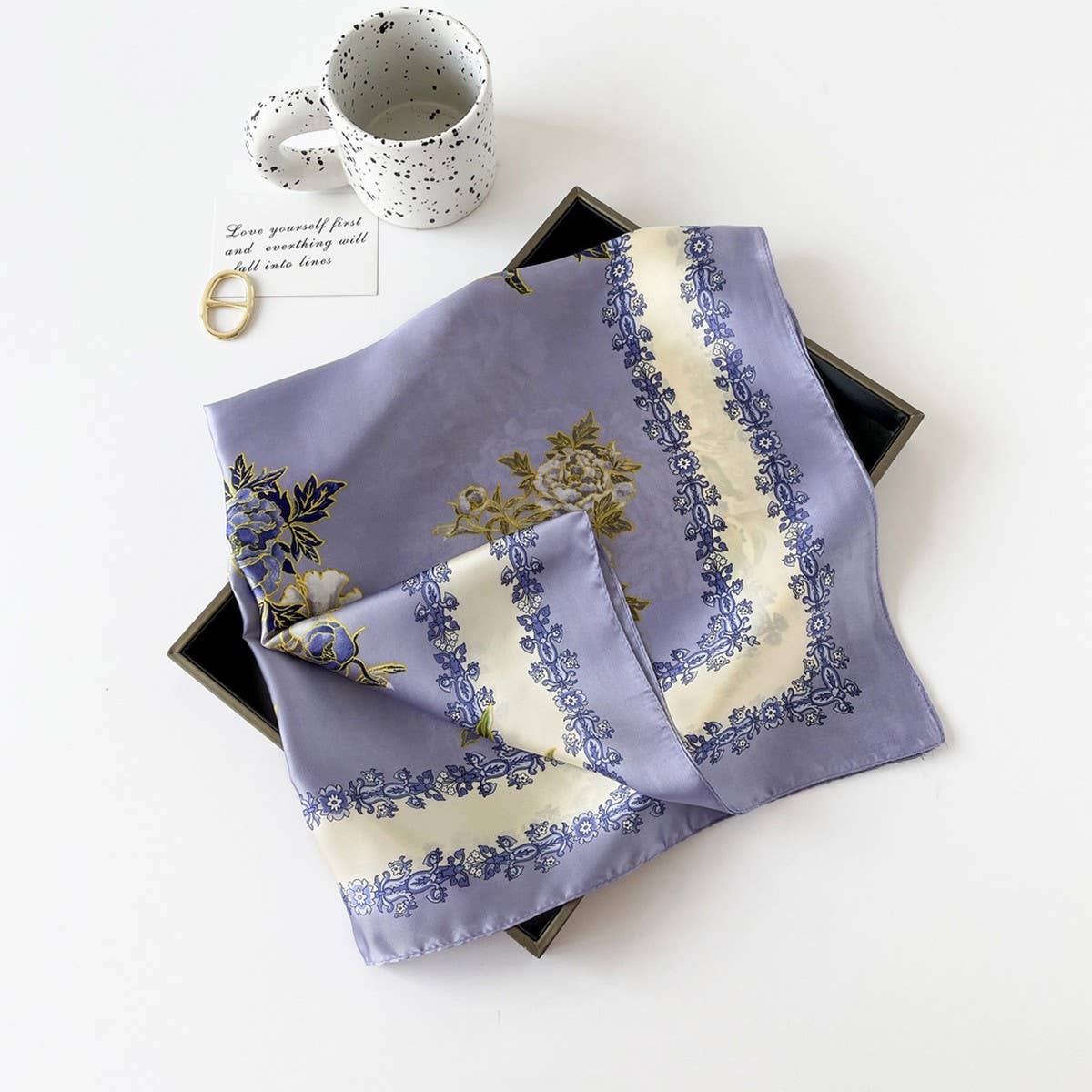 LETTER PRINT SATIN SQUARE SCARF FOR WOMEN_CWASC0810