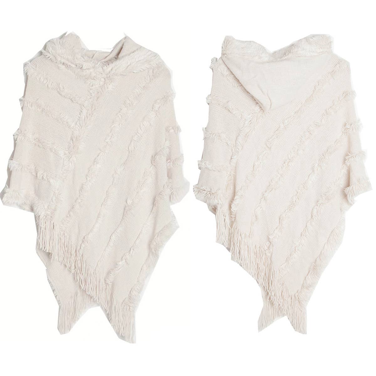 HOODED CAPE WITH FRINGED HEM SCARVES_CWASC0118