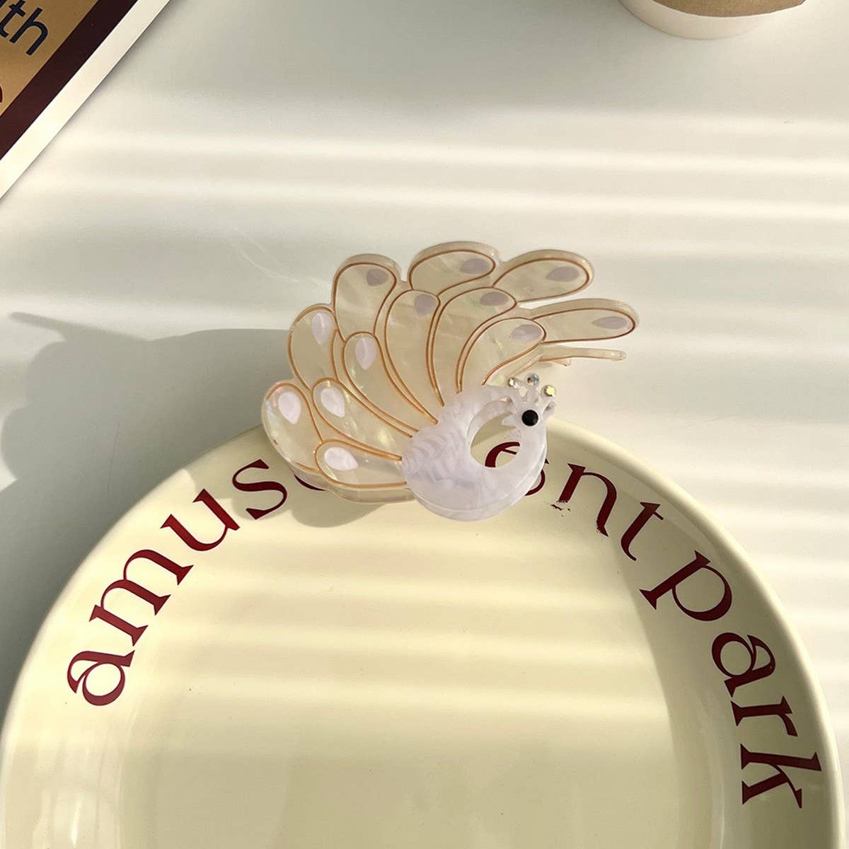 PEACOCK ACETATE HAIR CLAW RHINESTONE CHIC CLIP_CWAHA5900