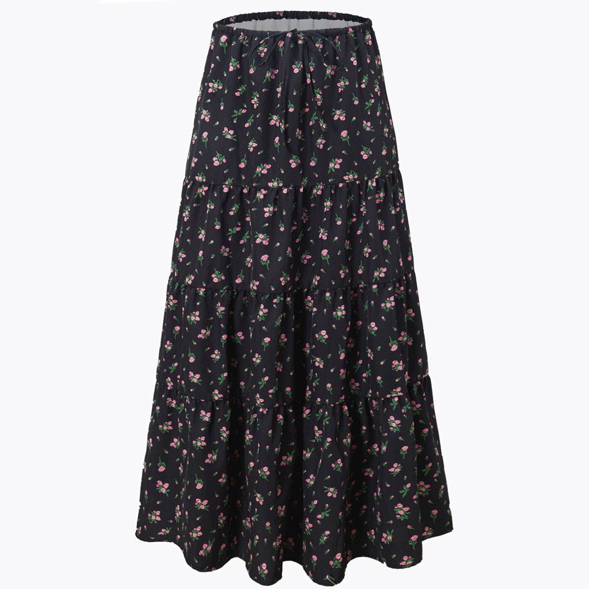 COTTON SKIRT HIGH WAIST ELASTIC TIE LONG SKIRT_CWAB4806