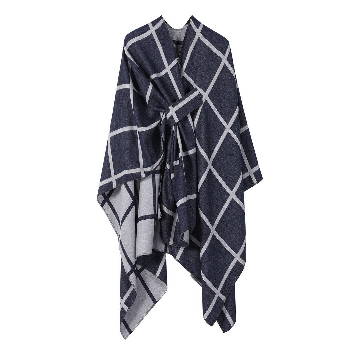 SIDE STRAP SHAWL PLAID SLIT CAPE WARM SCARF_CWASC2167