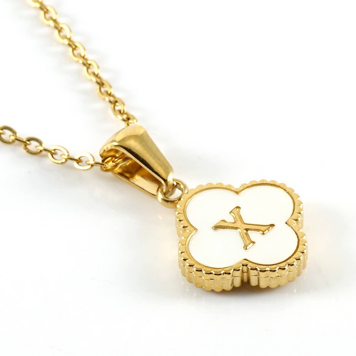 Cwaje1944_Simple Four Leaf Clover Letter Necklace