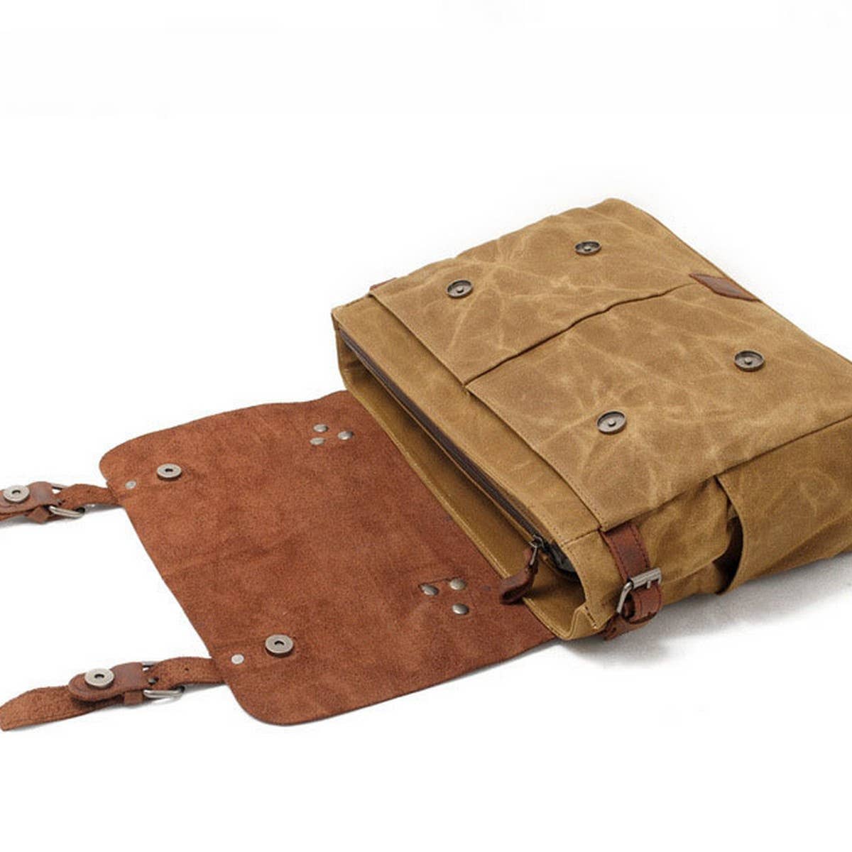 MENS RETRO WAXED CANVAS LEATHER MESSENGER BAG_CWAB5559