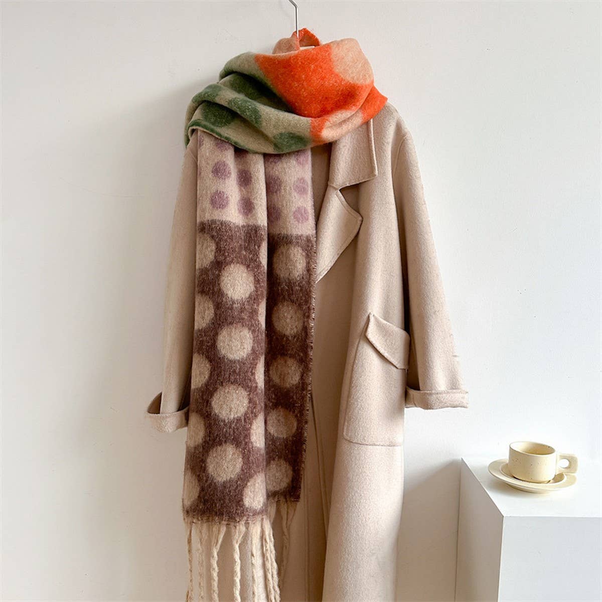 RETRO POLKA DOT WOOL LIKE THICK SCARF SHAWL WINTER_CWASC1440