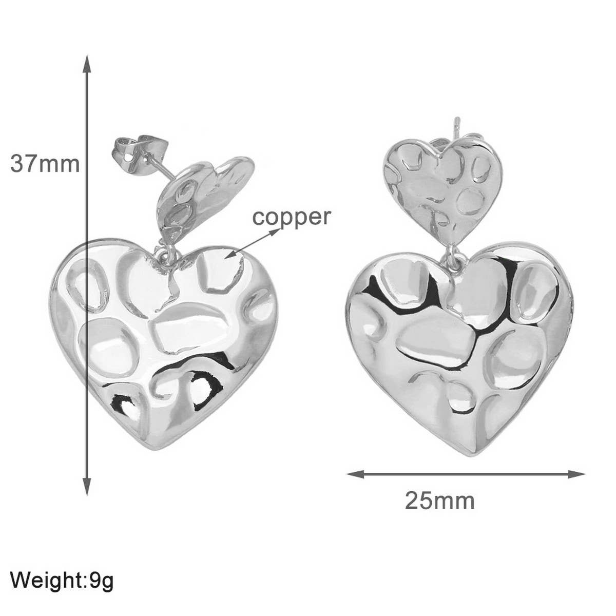 IRREGULAR GOLD PLATED HEART SHAPED PENDANT EARRING_CWAJE1027