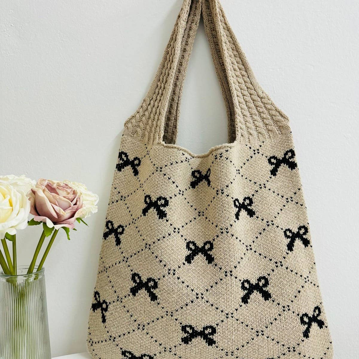 Cwab4567_Bow Knit Large Capacity Tote Bag