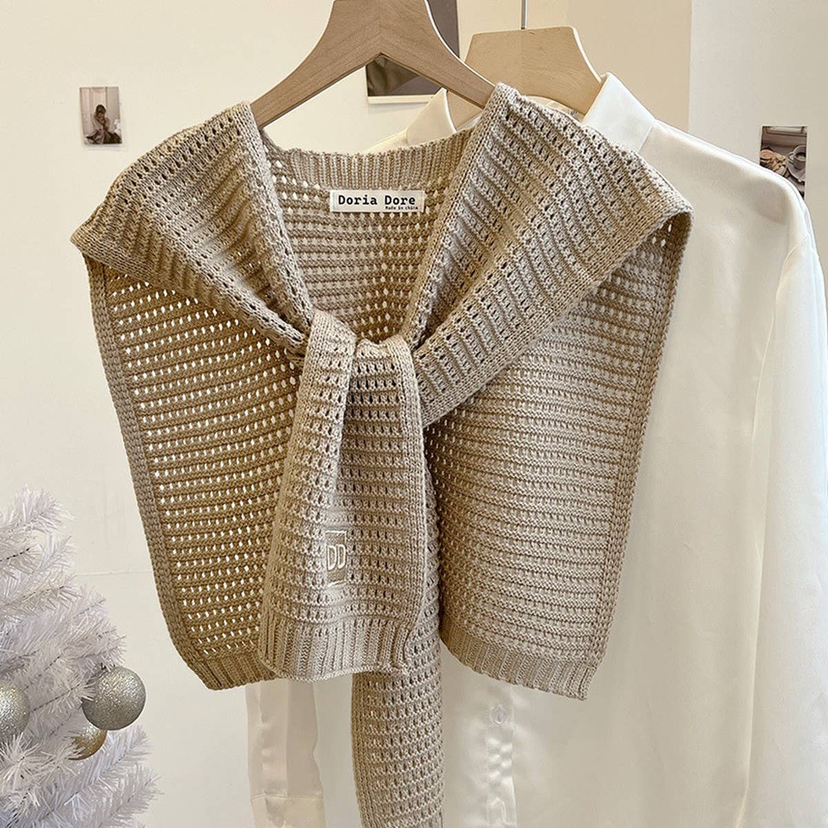 Cwasc03123_Ivory Knit Shawl Cape For Women