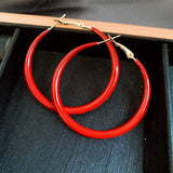 RED POLKA DOT GEOMETRIC RETRO ROUND EARRINGS_CWAJE2454