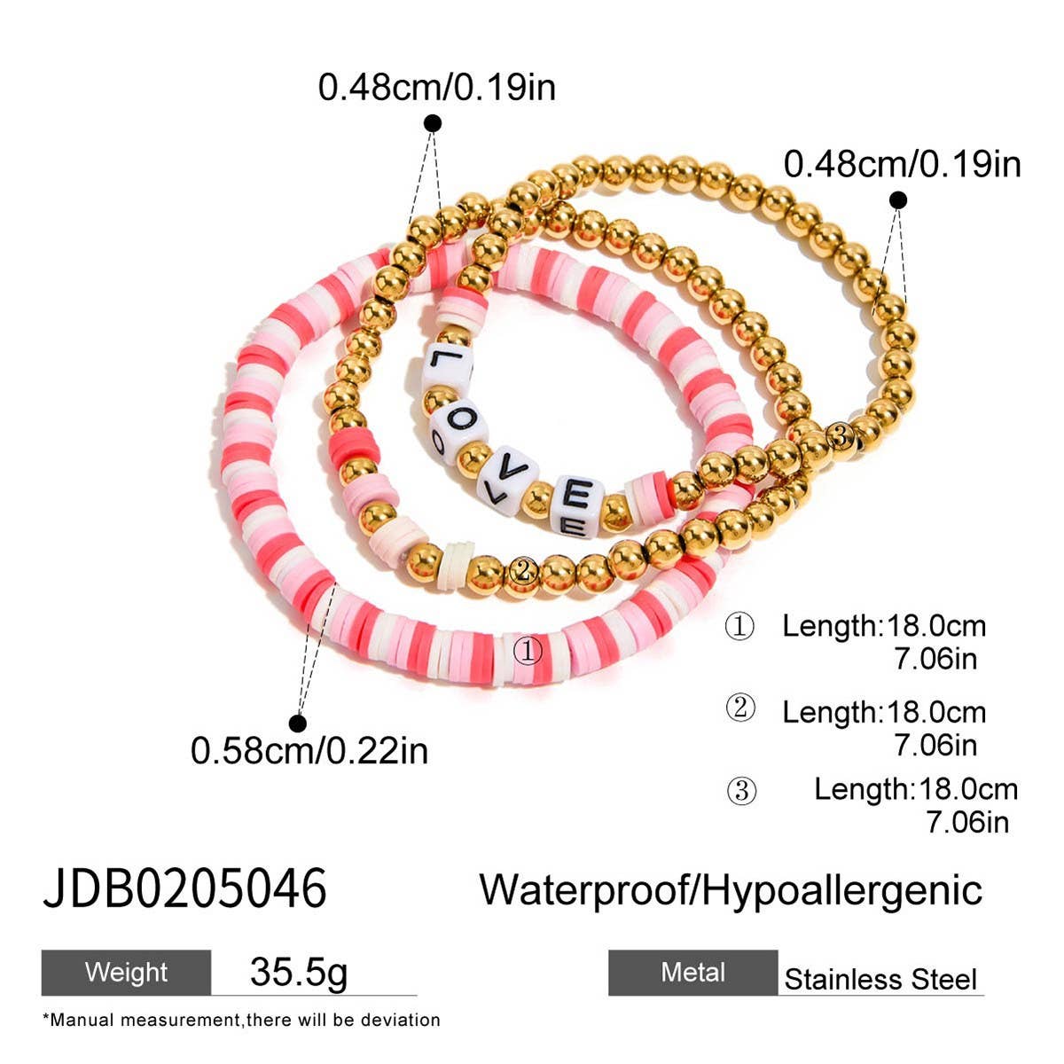 SWEET 18K GOLD COLORFUL CLAY STEEL BEAD BRACELET_CWAJE4805