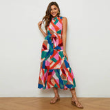 Stand Collar Print Boho Holiday Sleeveless Dress