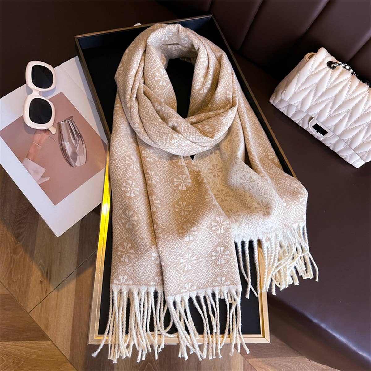 JACQUARD KNIT FRINGE SCARF SHAWL FOR WINTER_CWASC2743