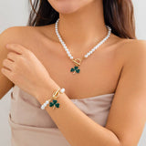 CLOVER PEARL NECKLACE BRACELET SET_CWAJE1131