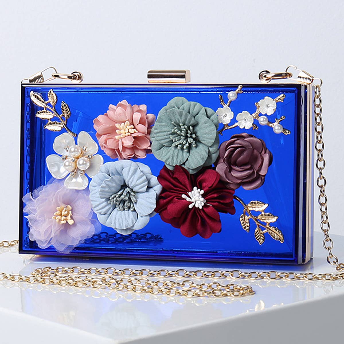 Women Flowers Decorate Chain Strap Evening Bag_Cwab0658