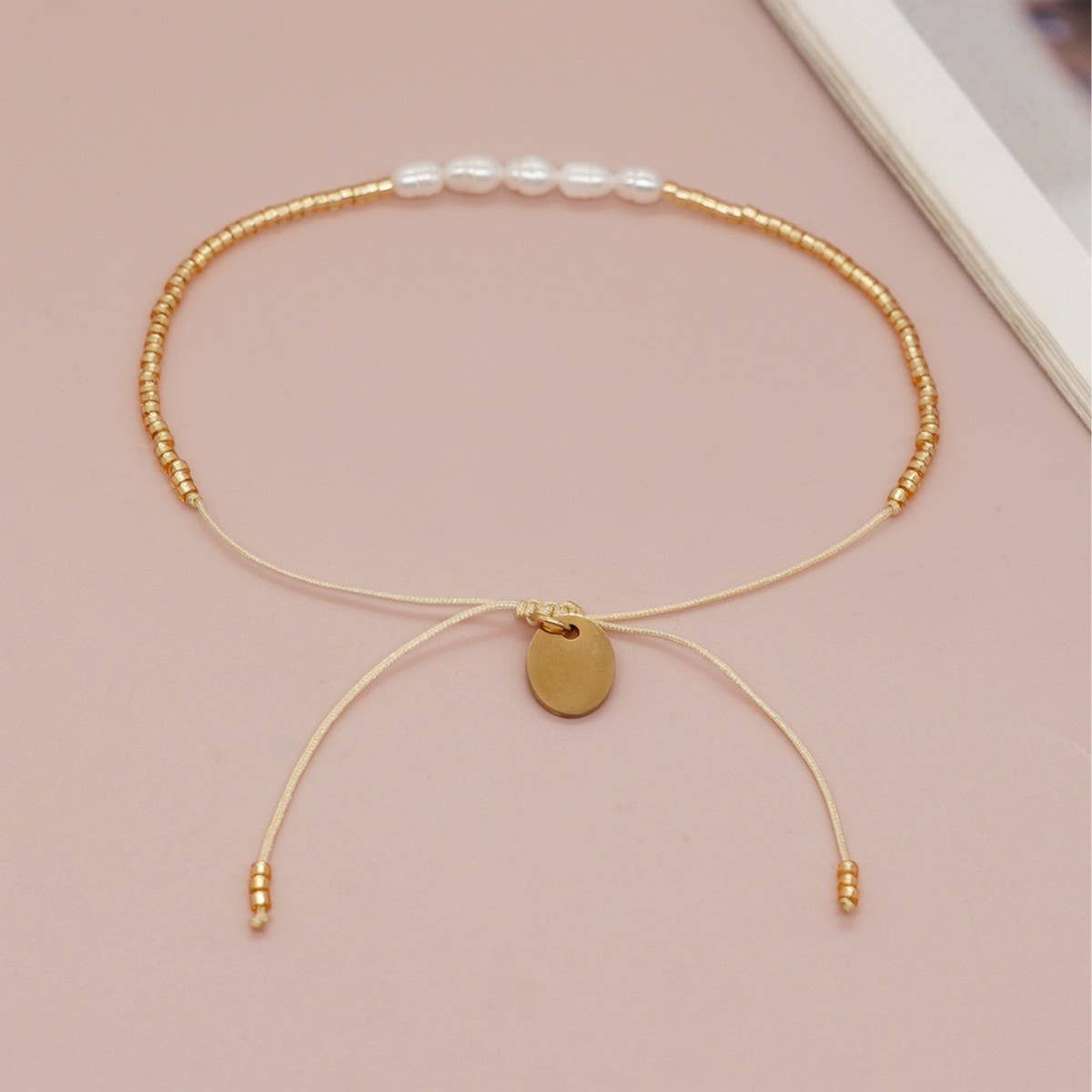 HANDMADE BAROQUE GOLD RICE BEAD BRACELET_CWAB4634