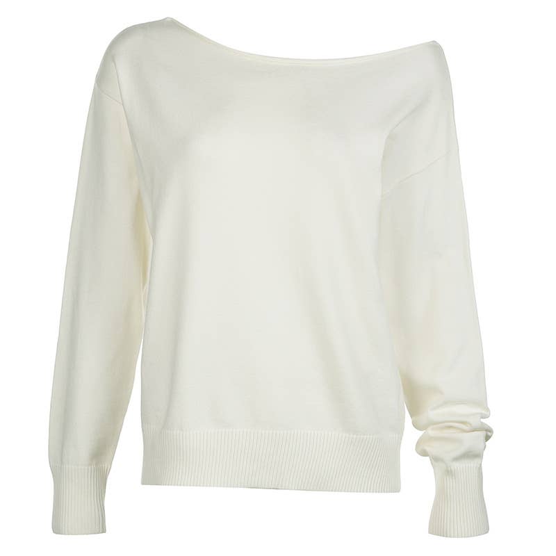 Solid Color Diagonal Shoulder Pullover Sweater